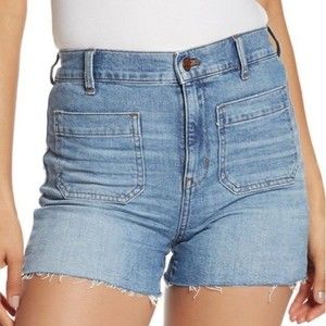 Madewell High Waist Denim Shorts Front Patch Pocket Roll Up Hem Shorts Size 27